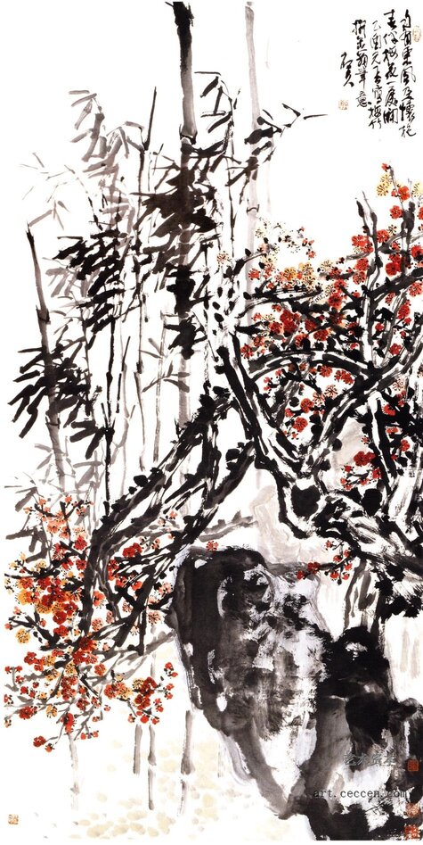 梅竹同春 180x96cm 纸本墨笔 2005年 郭石夫